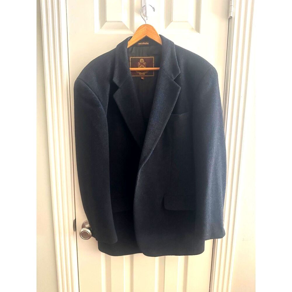 Vintage Heavyweight Navy Blue Wool Cashmere Blazer Jacket L Structured